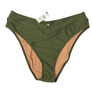 NWT J.Crew High-Waisted Cheeky V-Front Bikini Bottoms Safari Green L